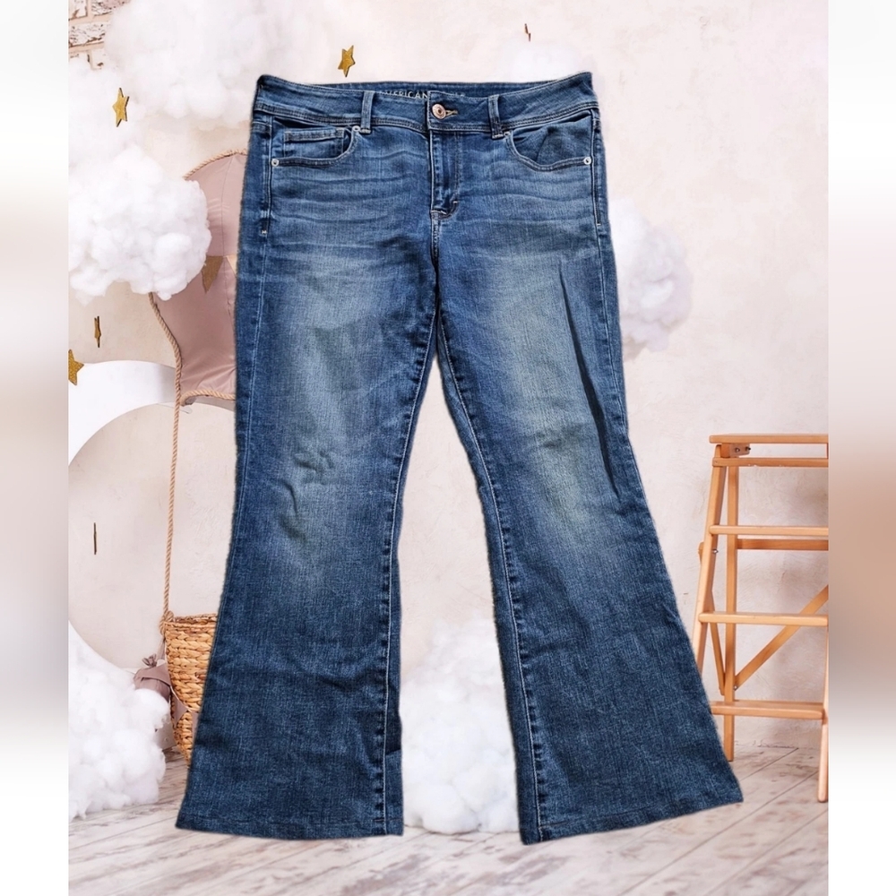 American Eagle Jeans Y2k Bootcut Kick Boot Super Stretch Womens 12 XS Blue